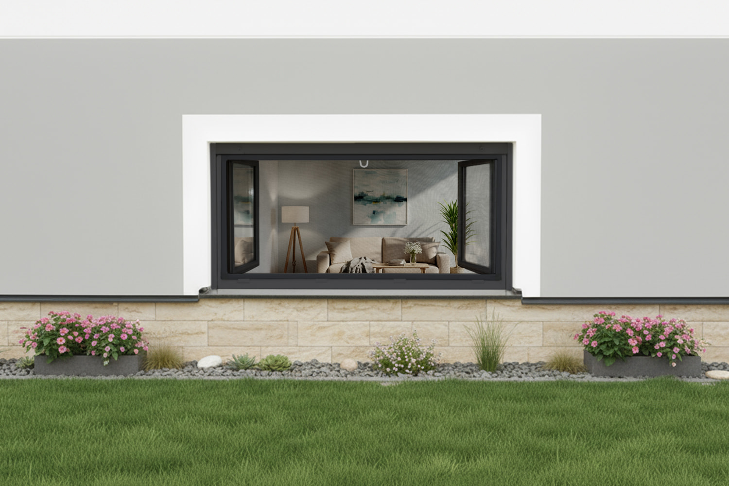 Fliegengitter Fenster Nagerschutz "MASTER SLIM", Aufgebaut - Zuschnitt - Alurahmen