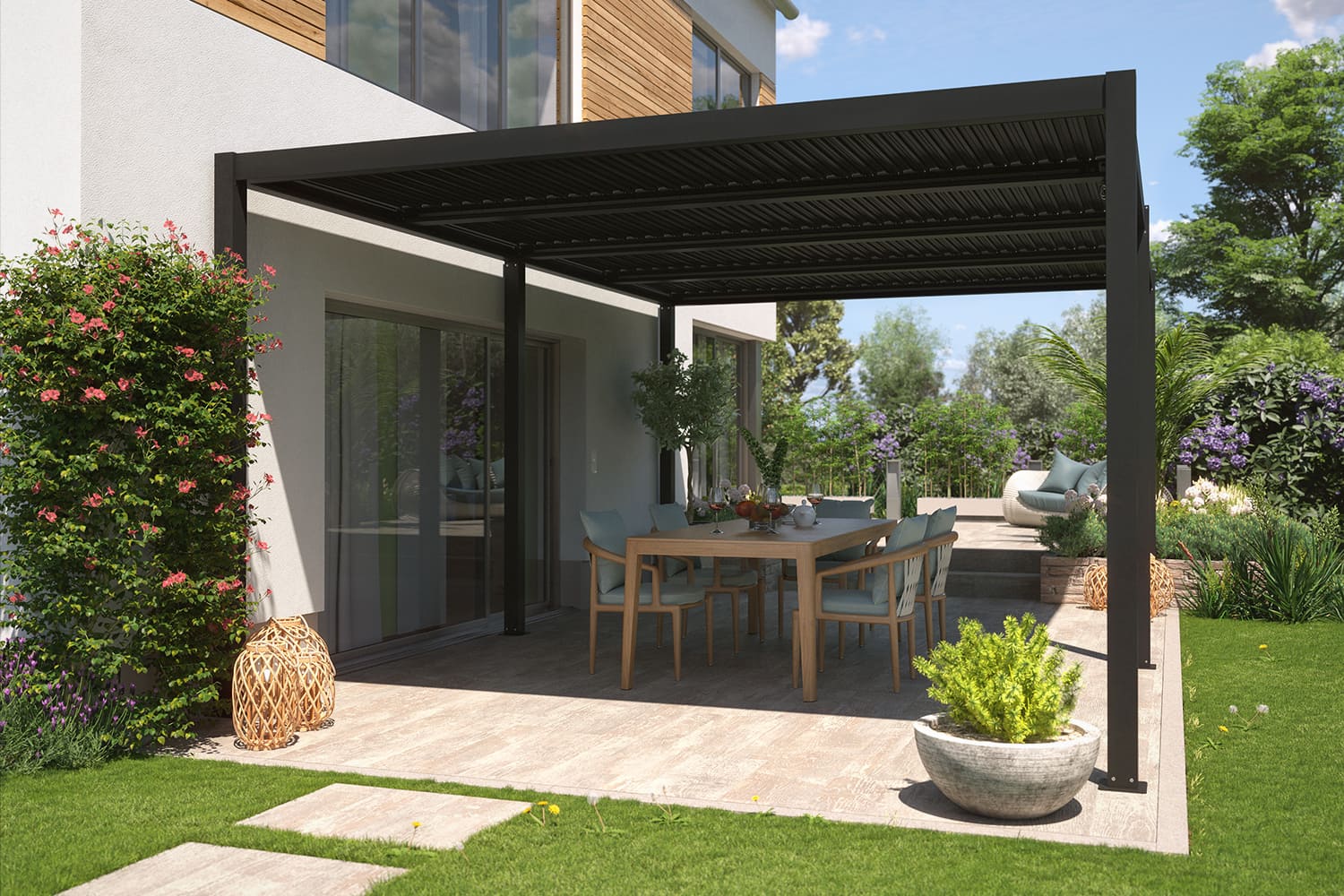 Lamellen-Pergola / Terrassenüberdachung / Carport "ZEUS", verschiedene Größen - freistehend