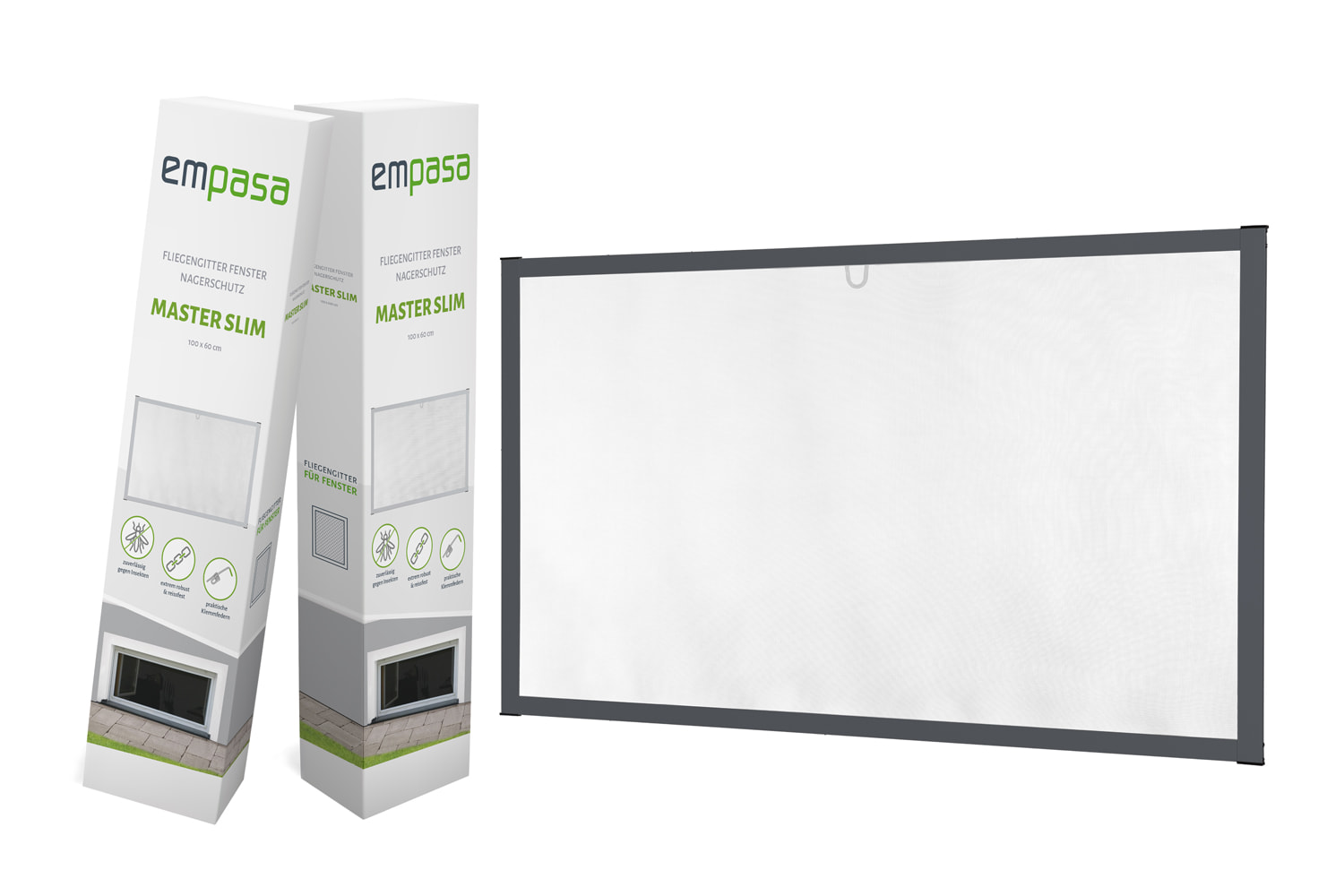 Fliegengitter Fenster Nagerschutz "MASTER SLIM", Aufgebaut - Zuschnitt - Alurahmen