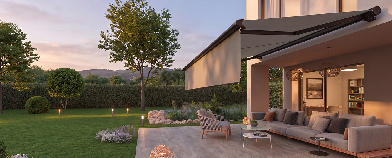 Premium-Markise als Sonnenschutz auf einer Terrasse