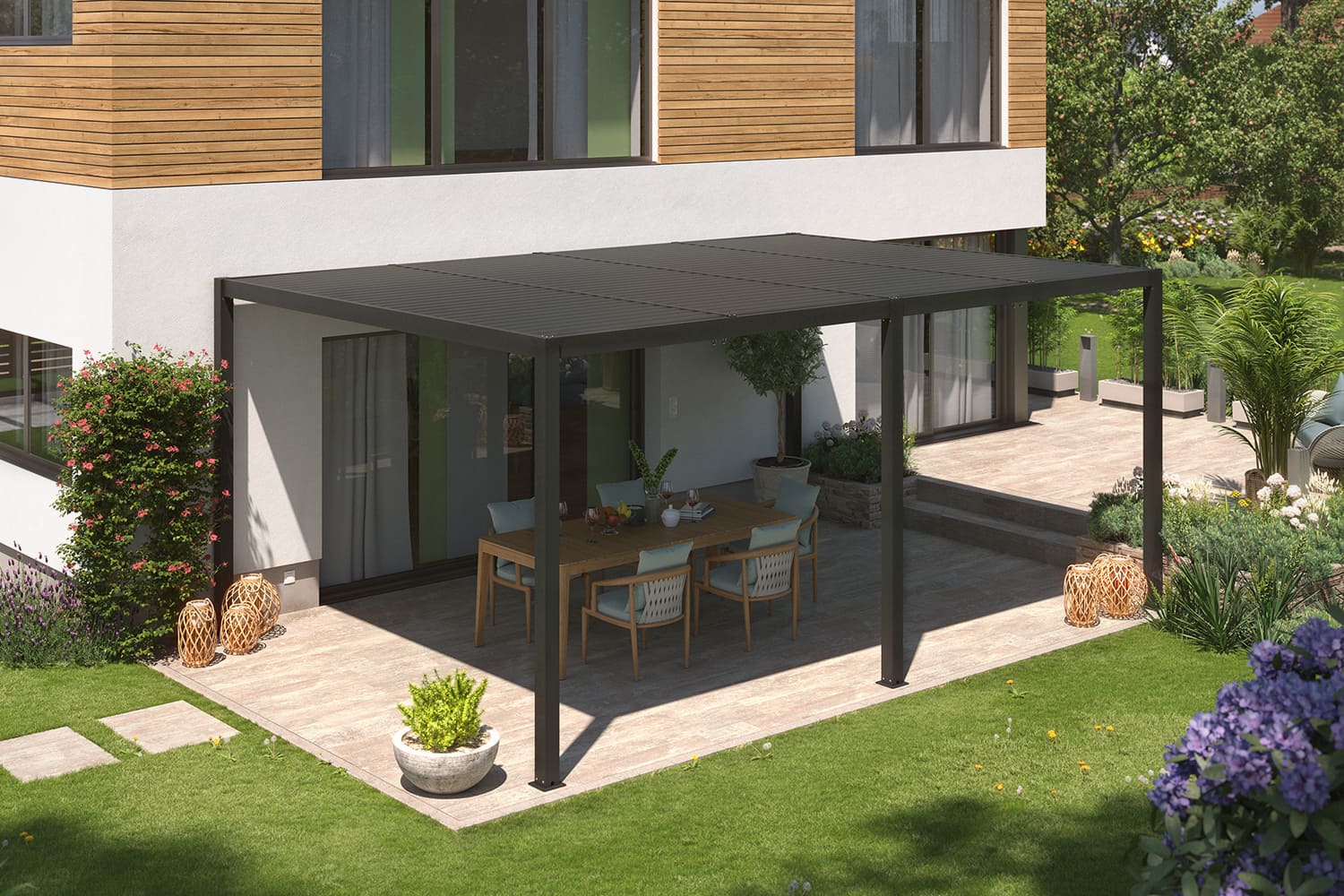 Lamellen-Pergola / Terrassenüberdachung / Carport "ZEUS", verschiedene Größen - freistehend