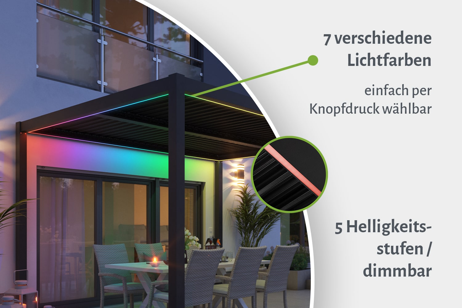 LED-Beleuchtung für Pergola "ZEUS“, für die Größen 4 x 4 m und 6 x 4 m