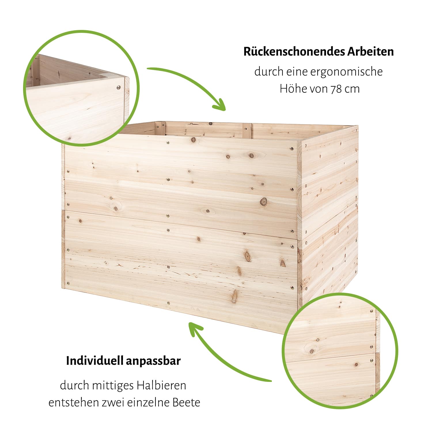 Hochbeet "KUUBI" L, 117 x 77 x 78 cm - Naturholz