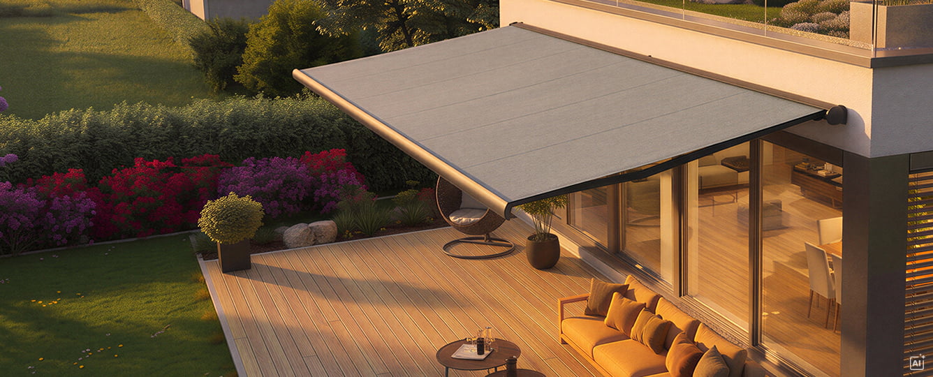 Supreme-Markise als Sonnenschutz auf einer Terrasse