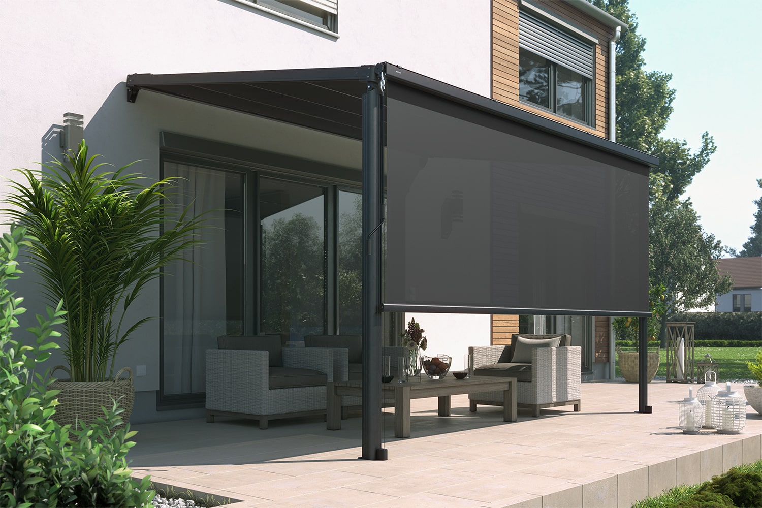 Vorhang / Sonnenschutzrollo für Pergola "TROJA", anthrazit