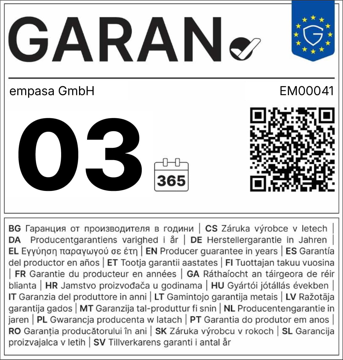 Garantielabel mit Informationen zur zusätzlichen Garantie
