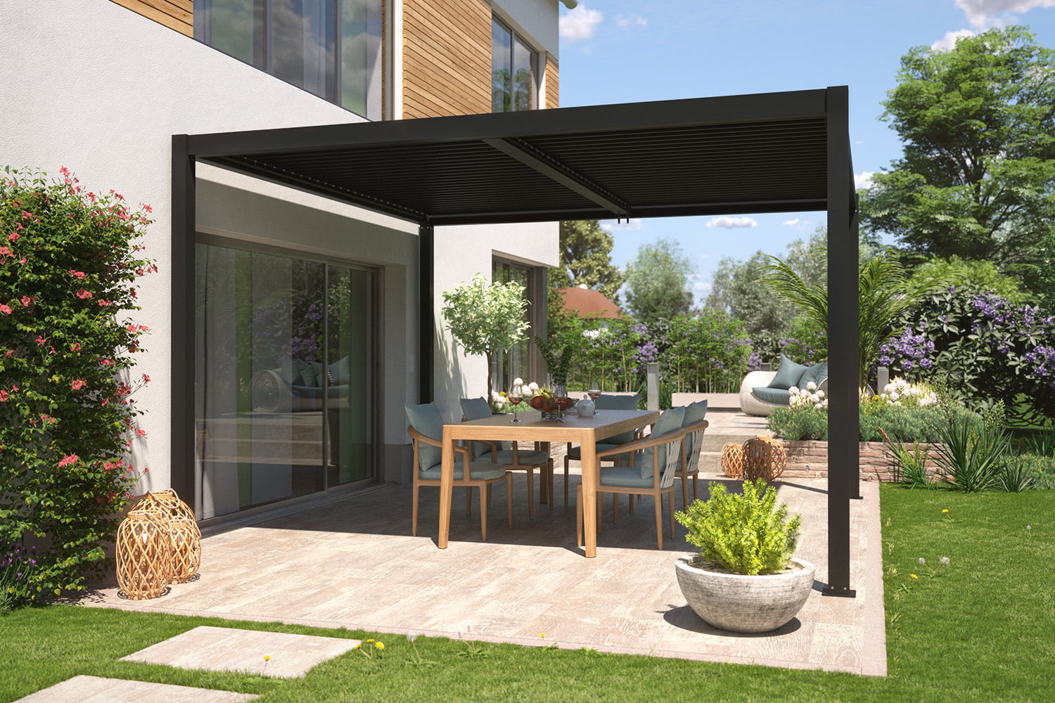 Lamellen-Pergola / Terrassenüberdachung / Carport "ZEUS", verschiedene Größen - freistehend