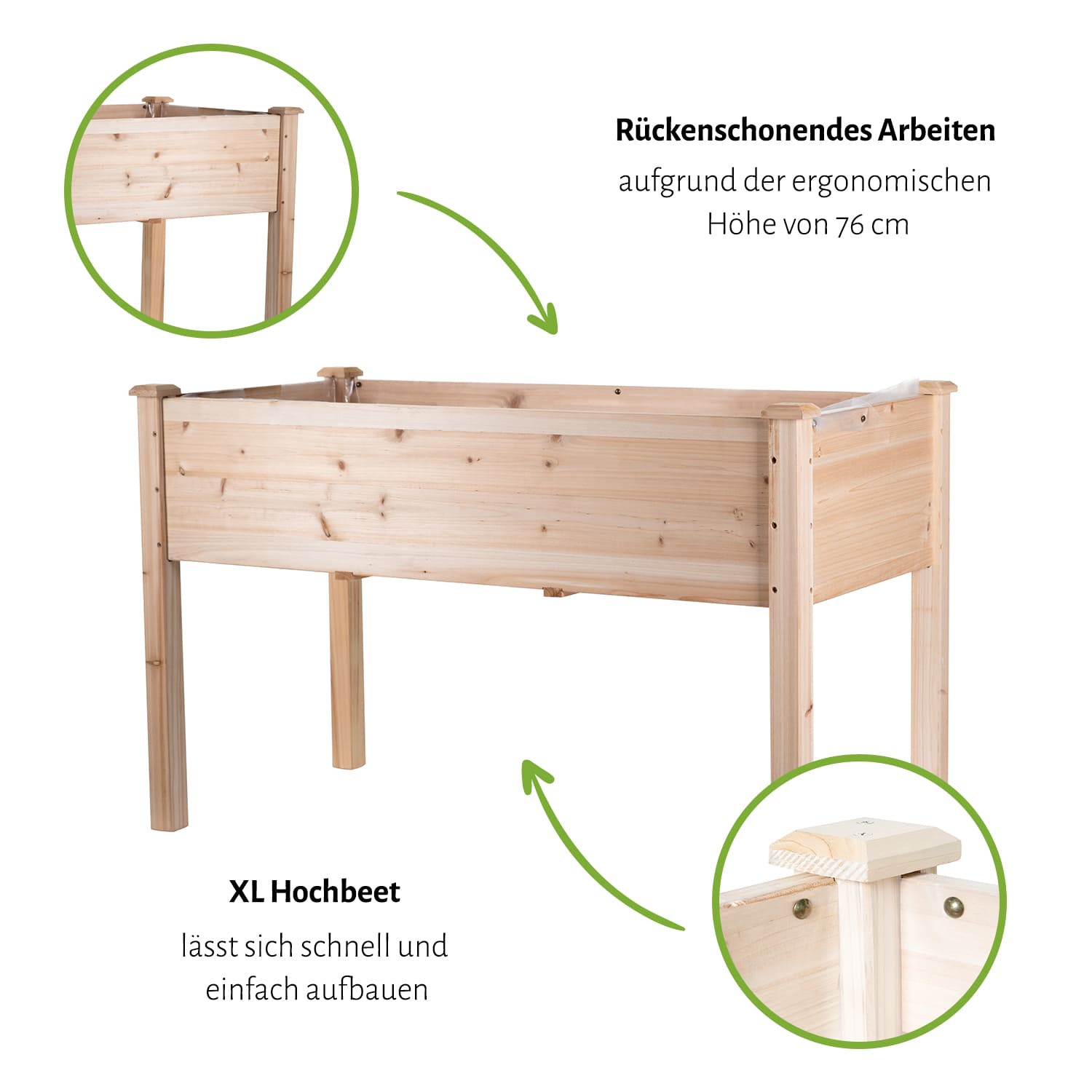 Hochbeet "RAISE 1" XL, 125 x 59 x 76 cm - Naturholz