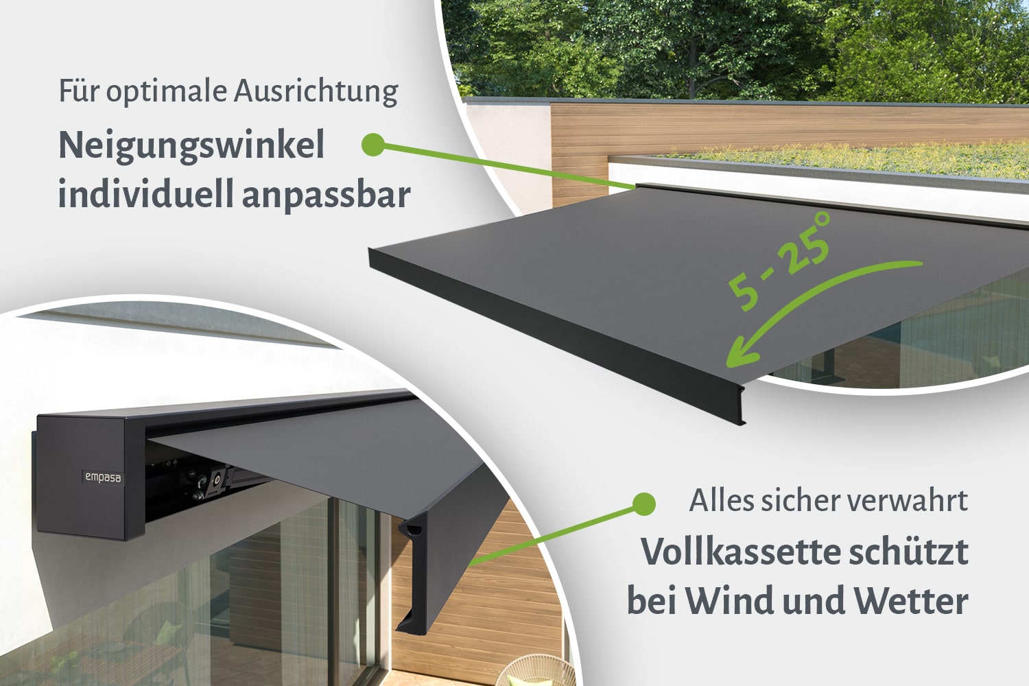 Kubische Vollkassettenmarkise "CUBE ONE", Elektrische Steuerung inkl. Fernbedienung