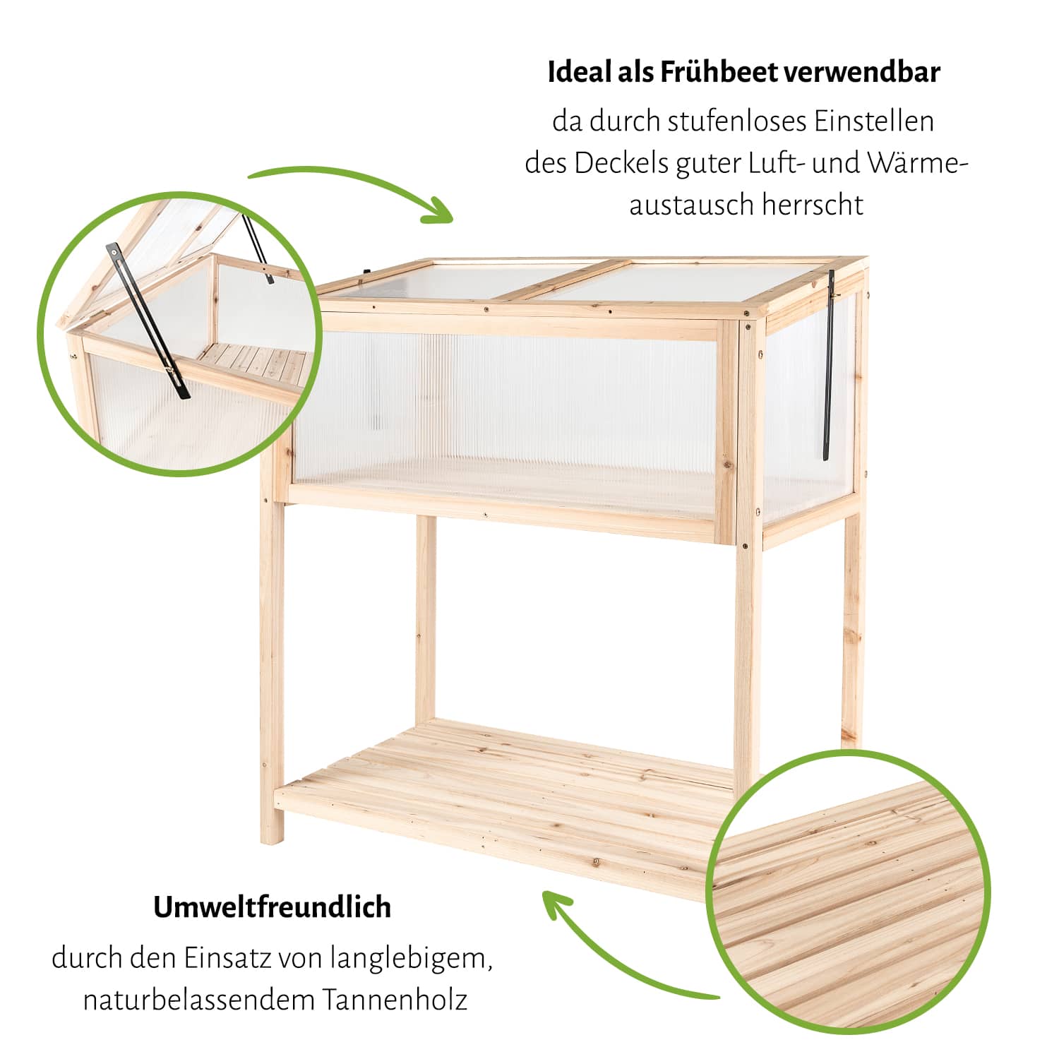 Hochbeet "RAISE" DELUXE, 49 x 90 x 95 / 103 cm - Naturholz