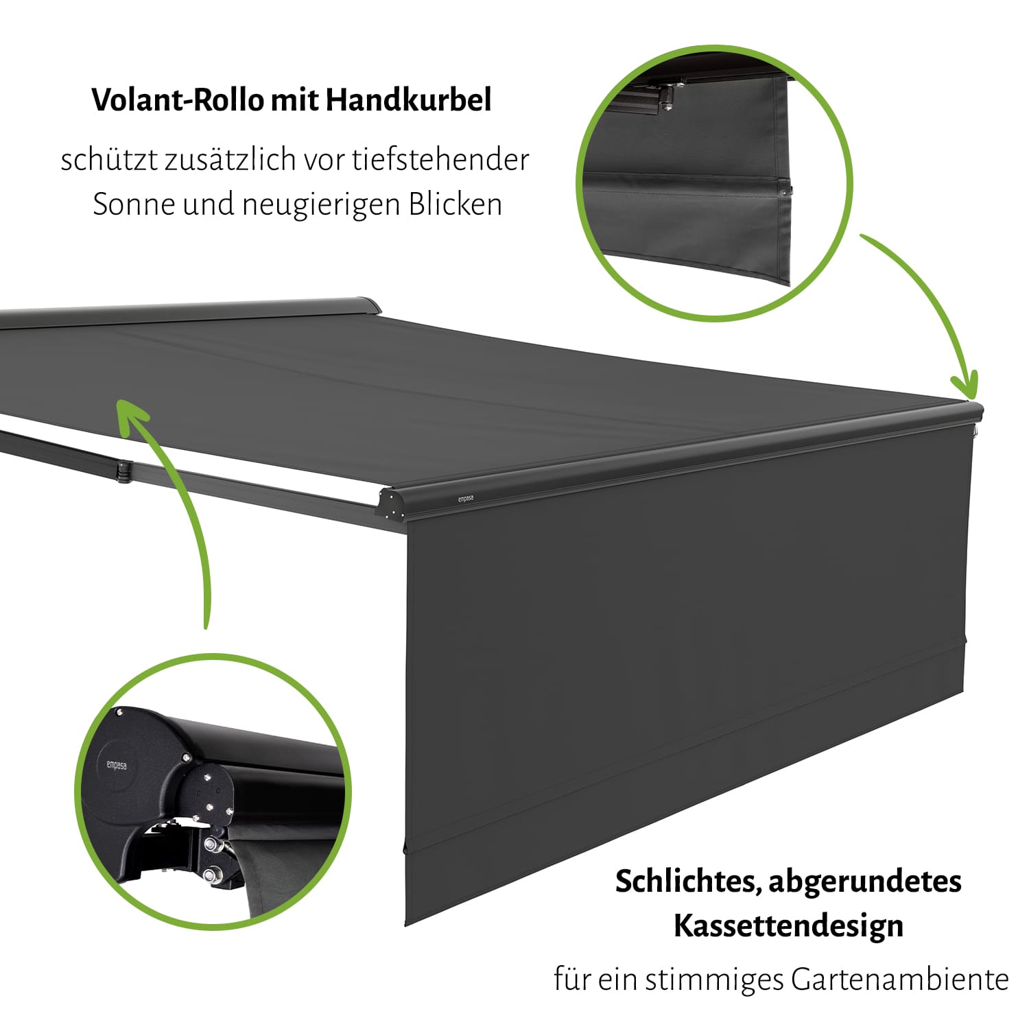 Kassettenmarkise EXPERT mit manuellem Volant, elektrisch inkl.  Fernbedienung