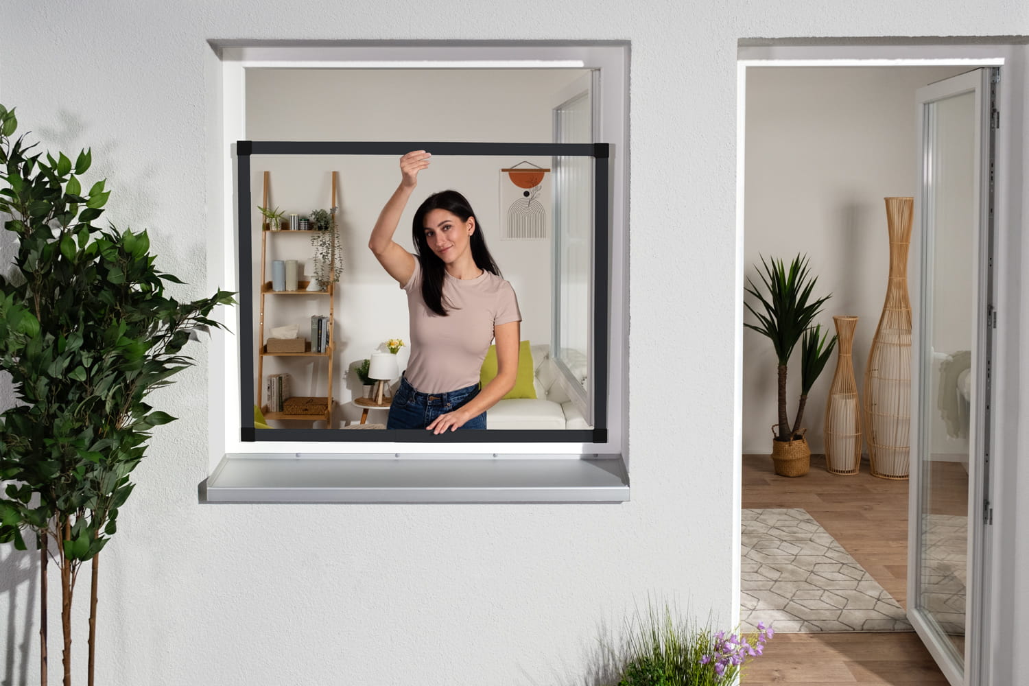 Fliegengitter Fenster Teleskopbausatz "SLIDE 2.0", 120 x 140 cm - Alurahmen