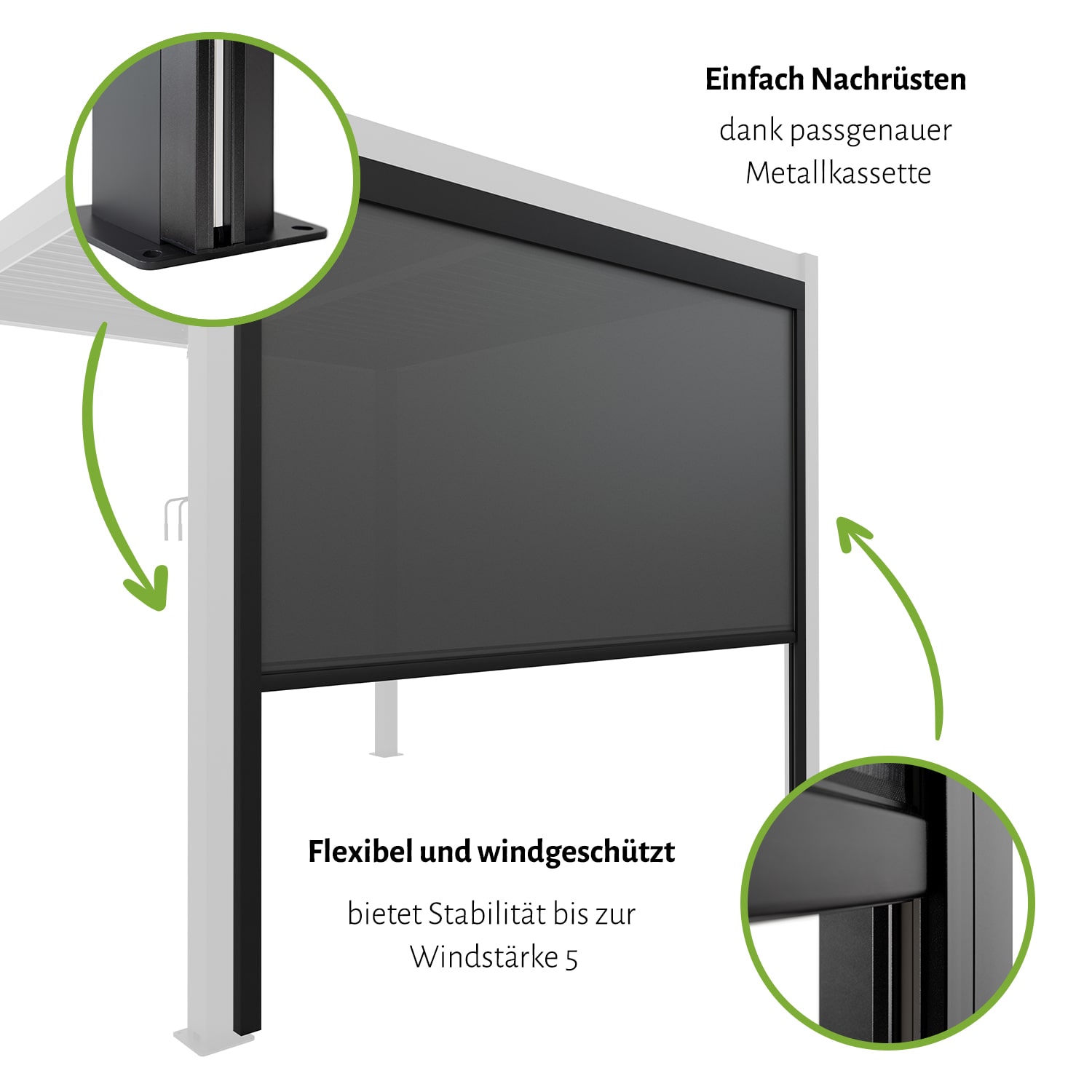 Vorhang / Sonnenschutzrollo für Pergola "ZEUS", weiß oder anthrazit