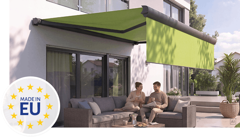 Elektrische Vollkassettenmarkise auf einer Terrasse