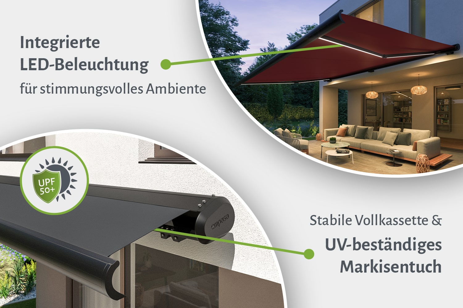 Vollkassettenmarkise "PROFI" mit LED-Beleuchtung, Elektrische Steuerung inkl. Fernbedienung