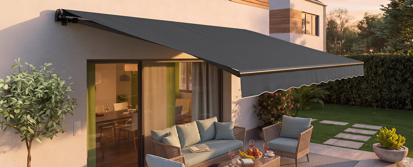 Gelenkarmmarkise als Sonnenschutz auf einer Terrasse