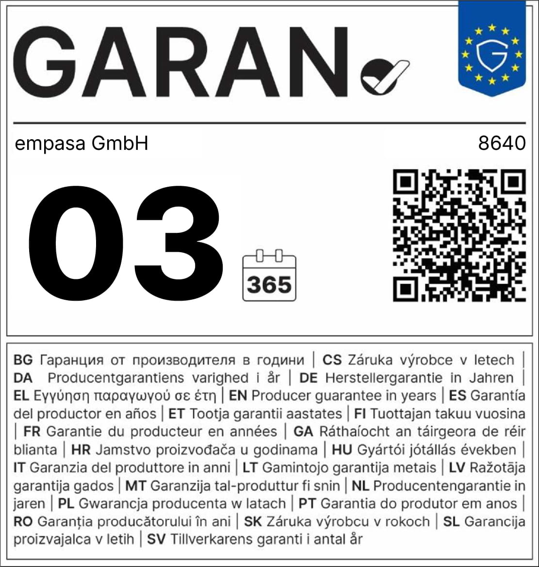 Garantielabel mit Informationen zur zusätzlichen Garantie