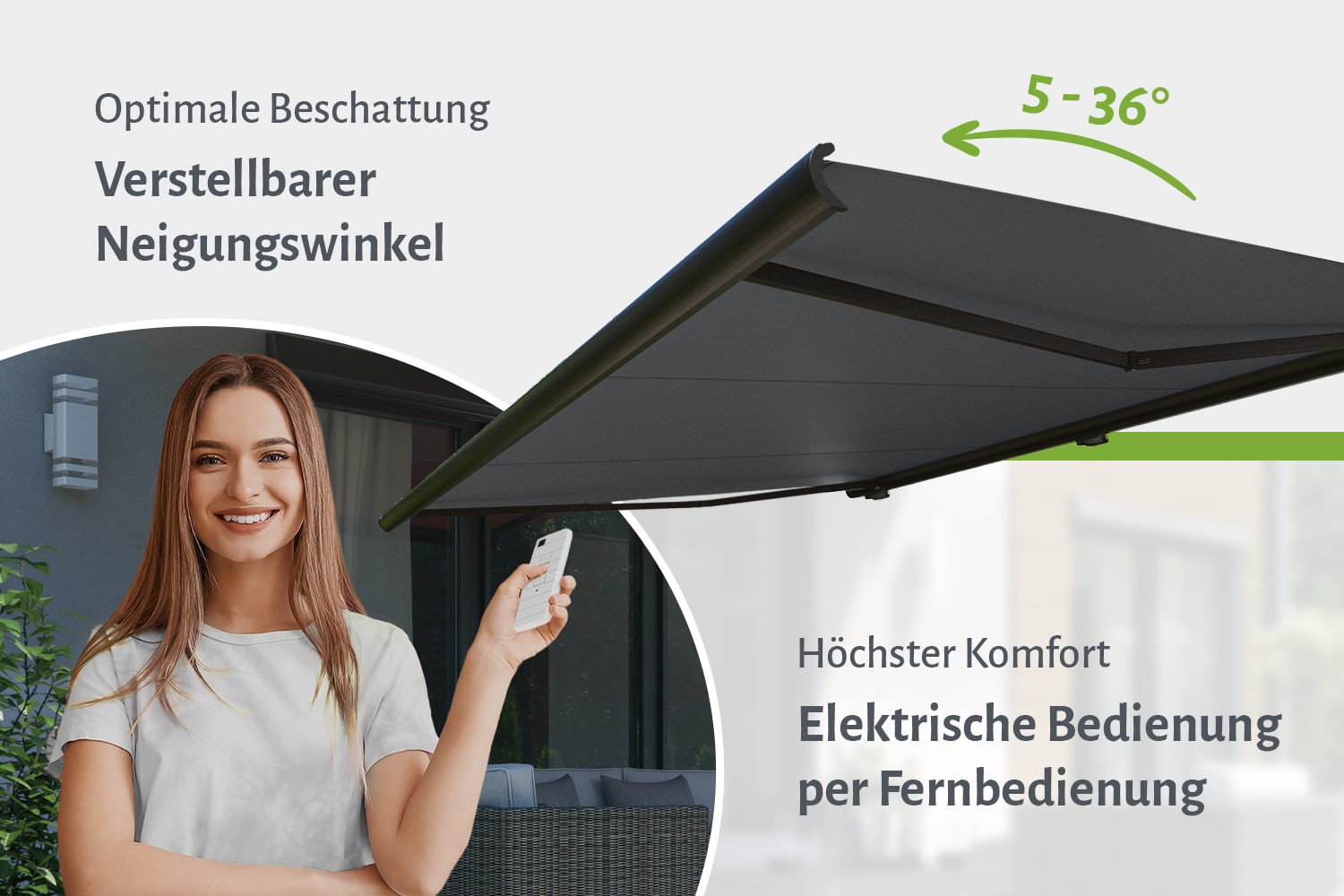 Vollkassettenmarkise "PROFI" mit LED-Beleuchtung, Elektrische Steuerung inkl. Fernbedienung