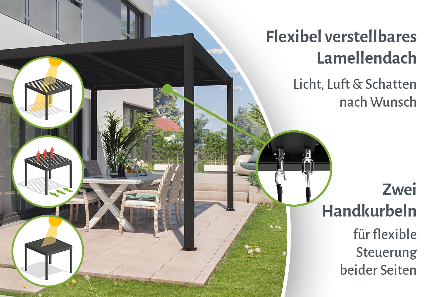 Lamellen-Pergola / Terrassenüberdachung / Carport "ZEUS", verschiedene Größen - freistehend