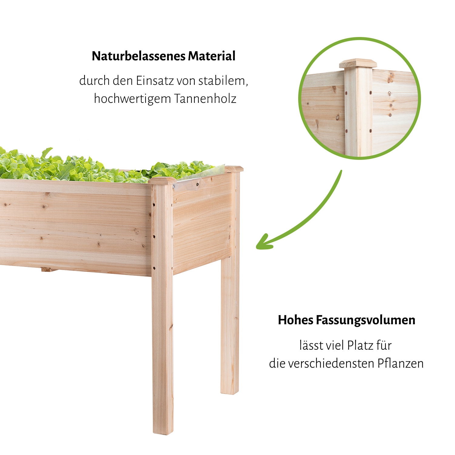 Hochbeet "RAISE 1" XL, 125 x 59 x 76 cm - Naturholz