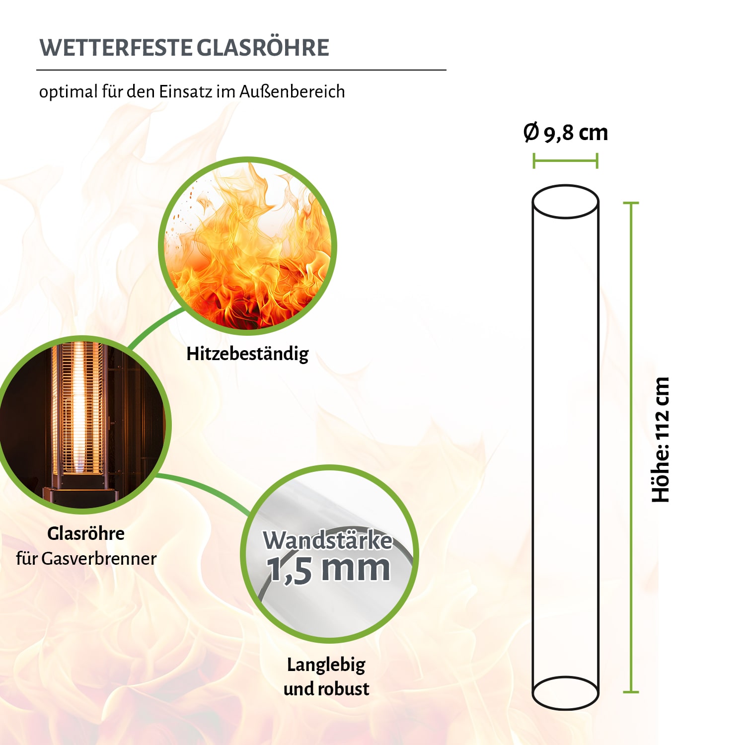 Glasröhre für empasa Heizpilze, 112 cm
