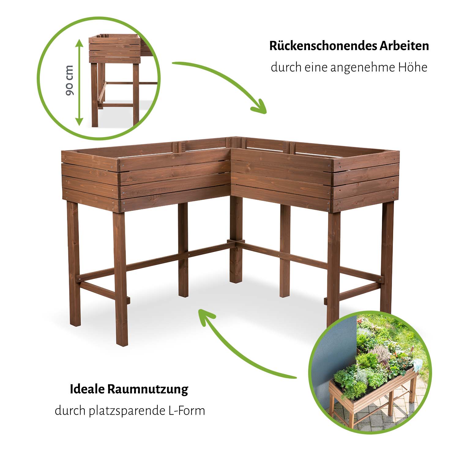 Eckhochbeet in L-Form, 120 x 120 x 90 cm - Tanne
