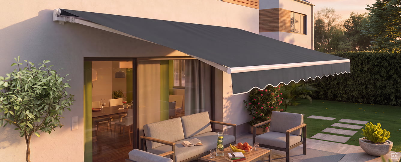 Gelenkarmmarkise als Sonnenschutz auf einer Terrasse