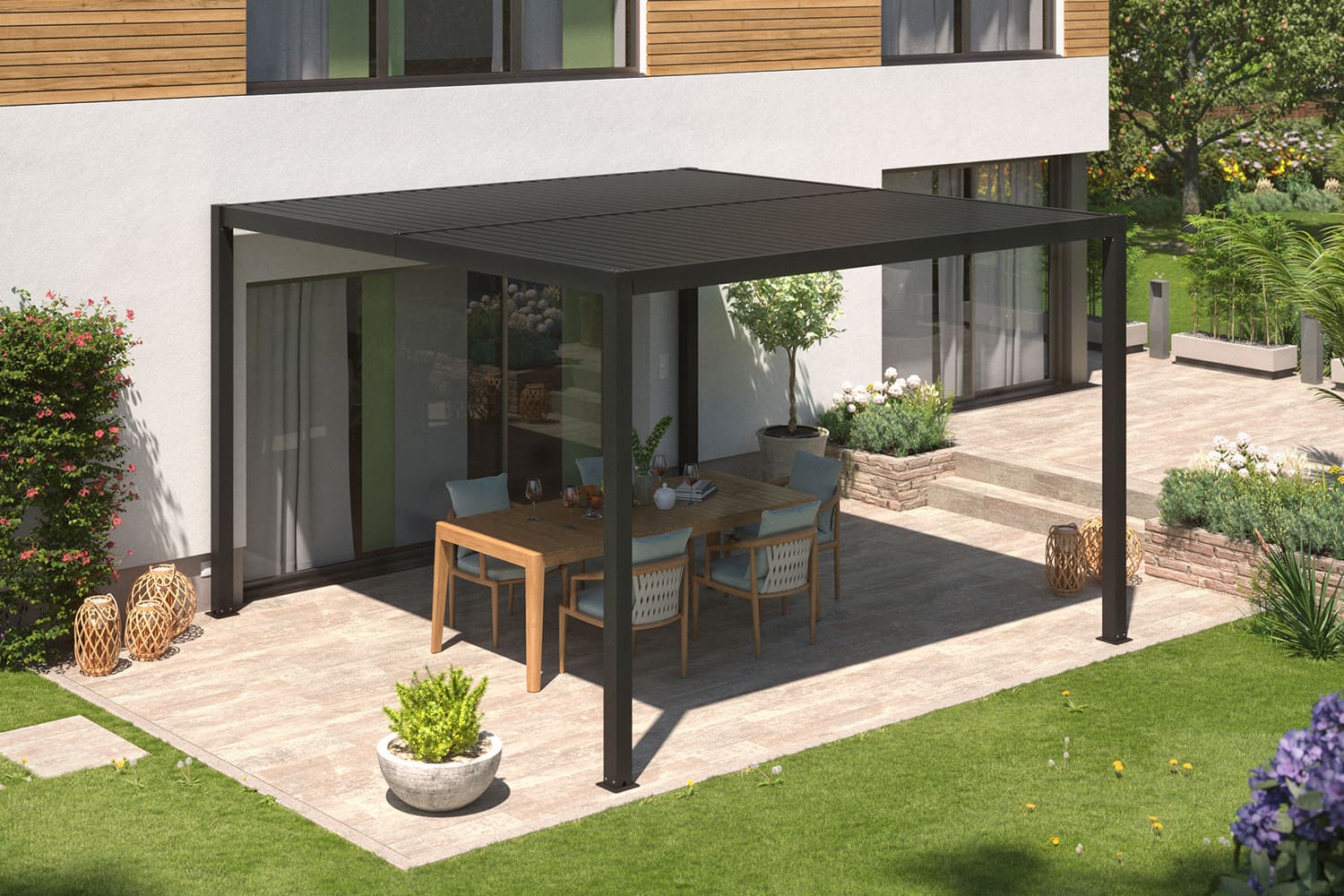 Lamellen-Pergola / Terrassenüberdachung / Carport "ZEUS", verschiedene Größen - freistehend
