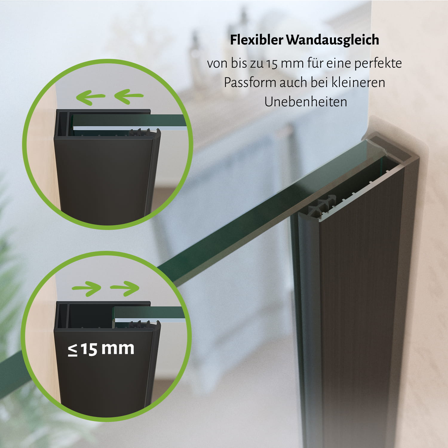 Glasduschwand Walk-in-Dusche, Größen wählbar - Klarglas