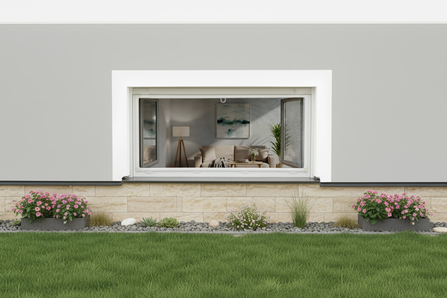 Fliegengitter Fenster Nagerschutz "MASTER SLIM", Aufgebaut - Zuschnitt - Alurahmen