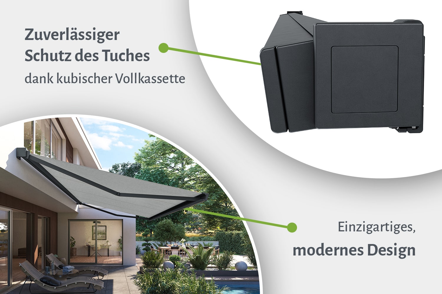 Kubische Vollkassettenmarkise "CUBE VISION", nach Maß 