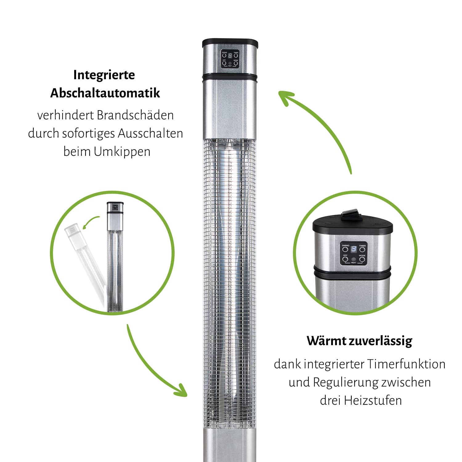 Heizsäule "TOWER UP", Infrarot Heizstrahler - wahlweise mit Abdeckhaube