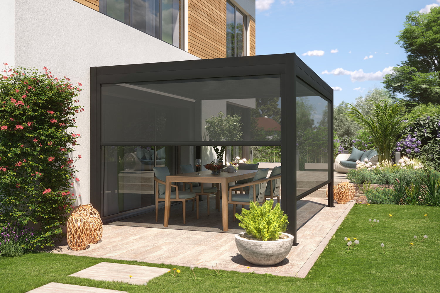 YITAHOME Metall Pergola Mit Einziehbarem Dach 3x3m Outdoor Pergola Inklusive Wasserabweisendem Und LSF 15 PU-beschichtetem Baldachin, Sonnenschutz Für Grillveranstaltungen,Khaki