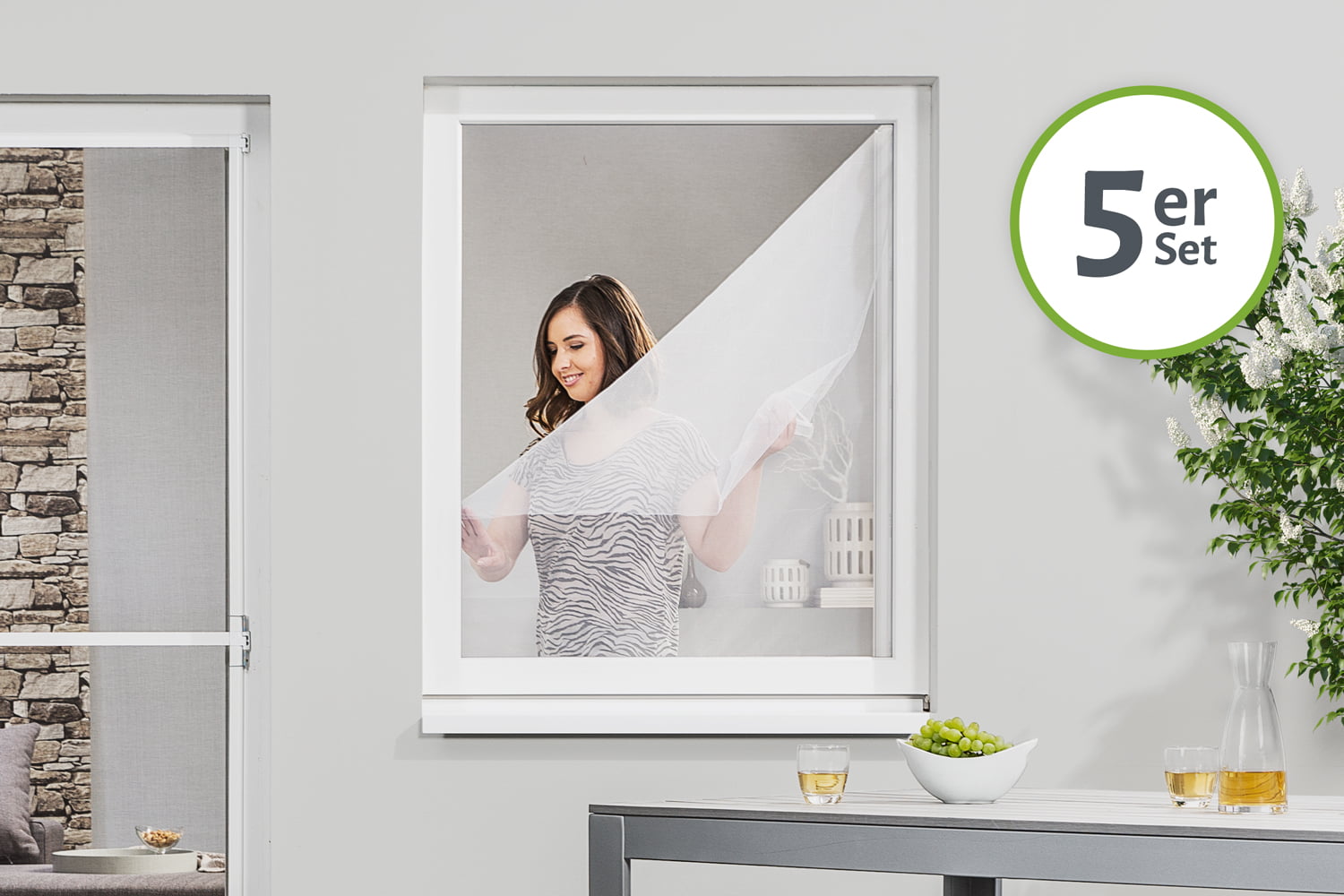 Fliegengitter Fenster mit Klettband, 5er Set - weiß - 130 x 150 cm