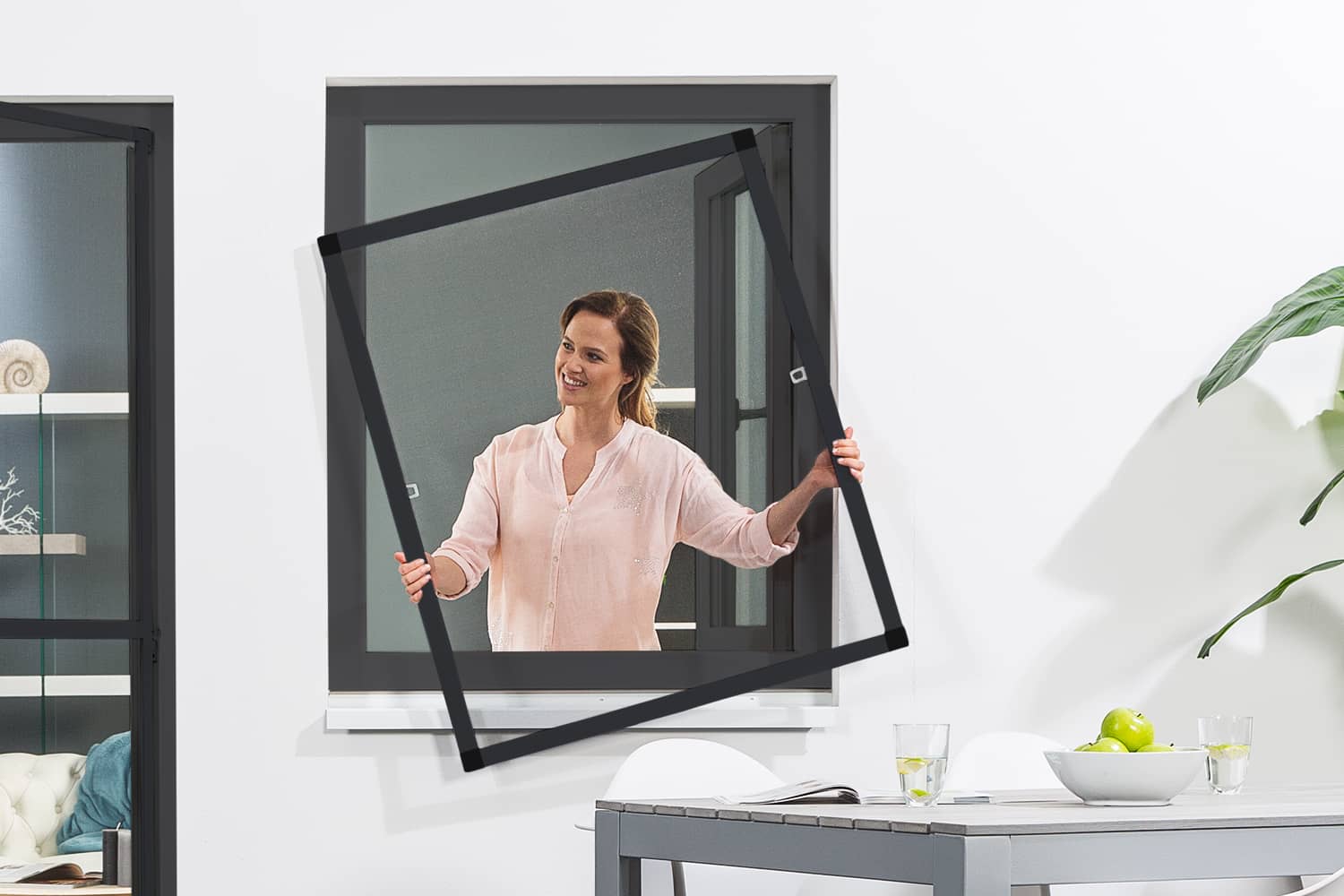 Fliegengitter Fenster "FLEX", flächenversetzte Fenster - Alurahmen - Zuschnitt