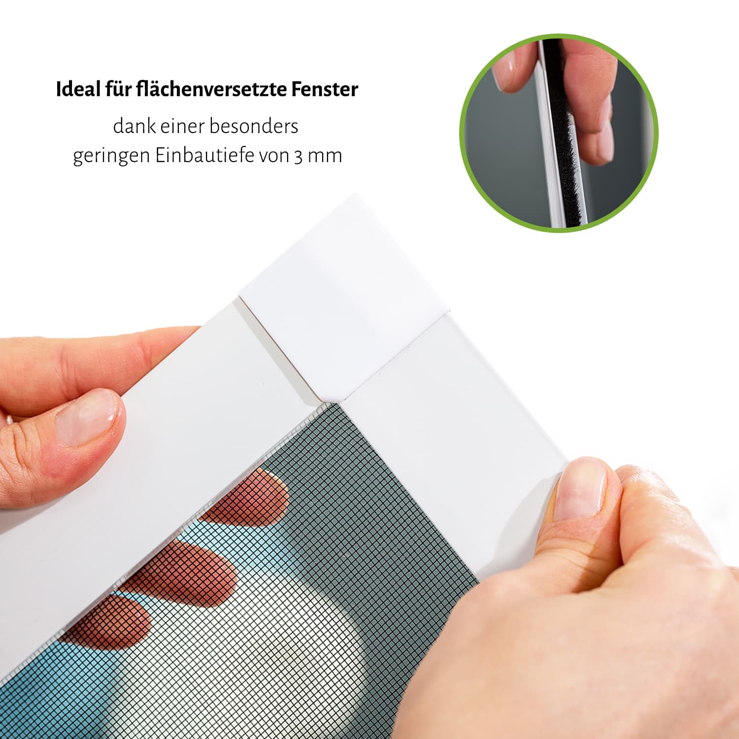Fliegengitter Fenster "FLEX", flächenversetzte Fenster - Alurahmen - Zuschnitt