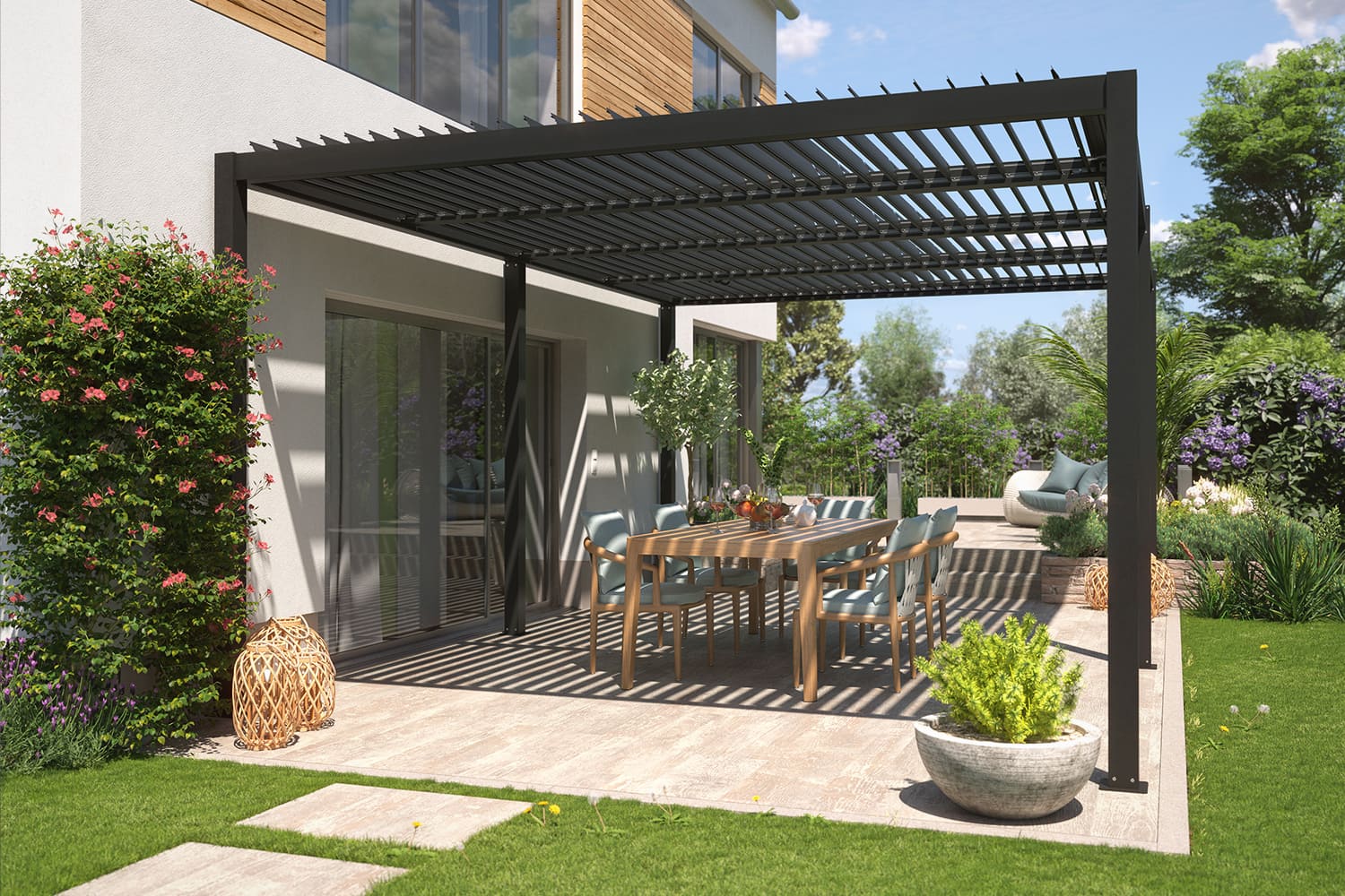 Lamellen-Pergola / Terrassenüberdachung / Carport "ZEUS", verschiedene Größen - freistehend