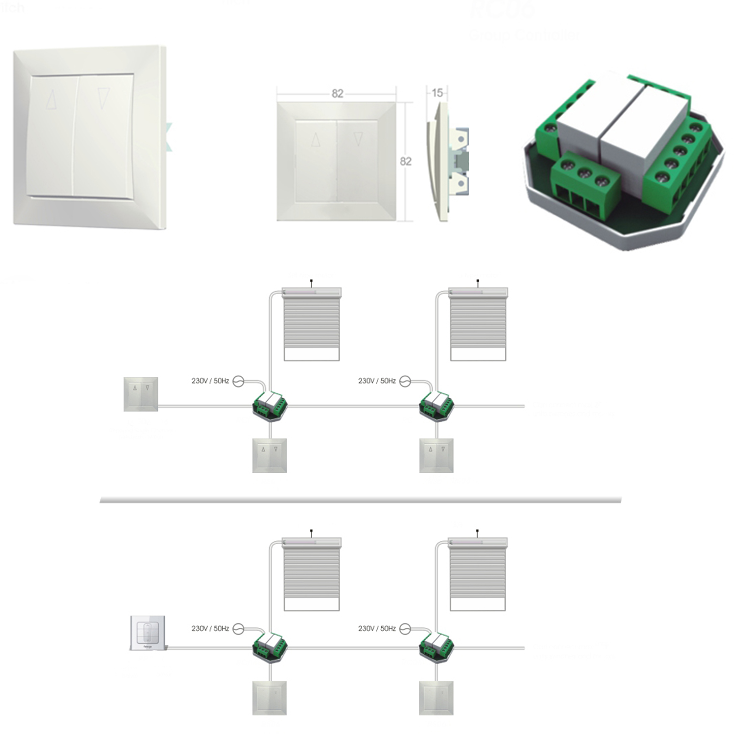 Wandschalter für Rollladenmotor Standard mit Gruppencontroller