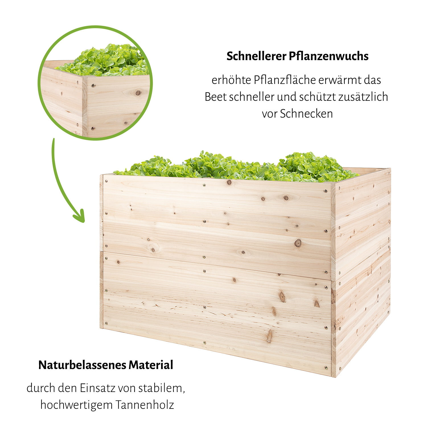 Hochbeet "KUUBI" L, 117 x 77 x 78 cm - Naturholz